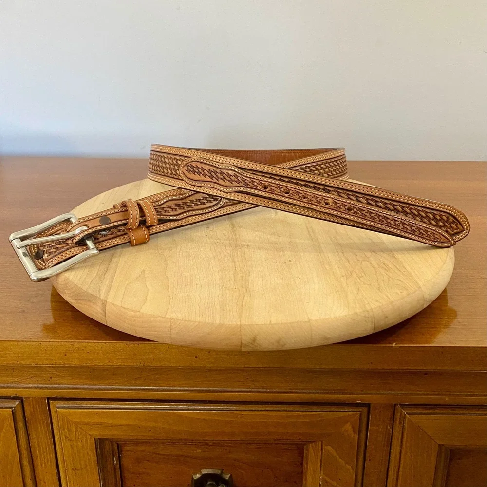 Vogt Mens Silversmiths Western Basketweave Leather Ranger Belt Size 40 041-041